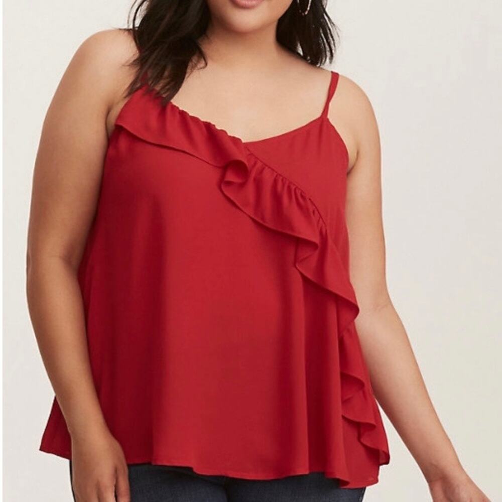 New Torrid Cami Top Red Georgette Asymmetrical Ruffle Women's 5 5X 28